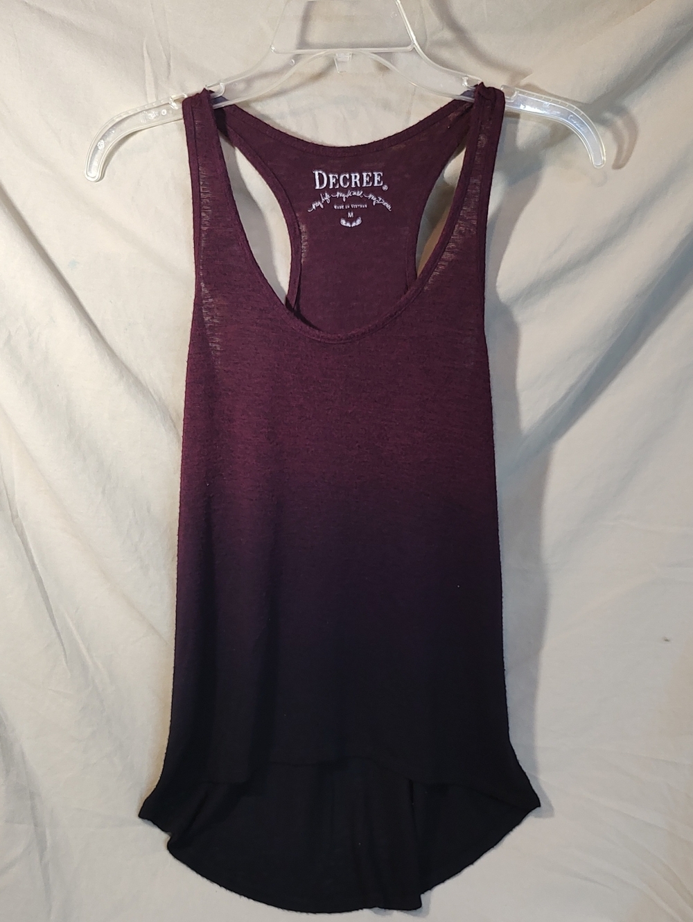 Decree Burgundy to Black Ombre Racerback Tank Top w/ High-Low Hem